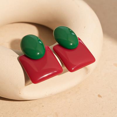 Retro Resin Geometric Earrings for Women Fashion High-end Stud Earring Versatile and Fashion Luxury Designer Zircon