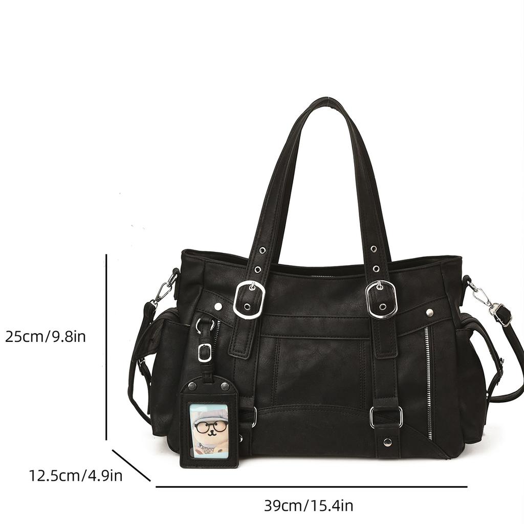 Y2K Style Soft PU Leather Tote Bag Large Capacity Multi-Pocket Shoulder Bag for Daily Shopping