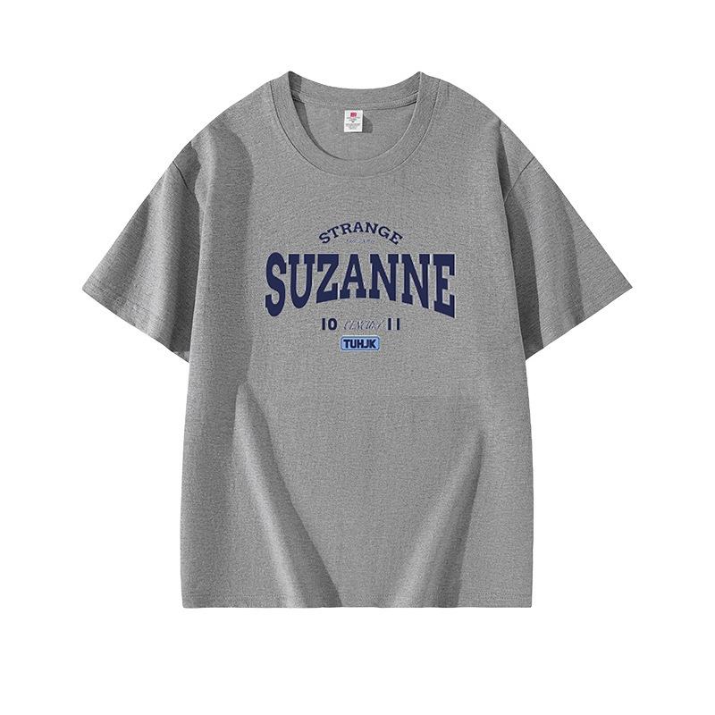 Summer New Navy Blue Round Neck Cotton Short-sleeved T-shirt Women's Clothing American Trendy Brand Letter Design Casual Loose Top