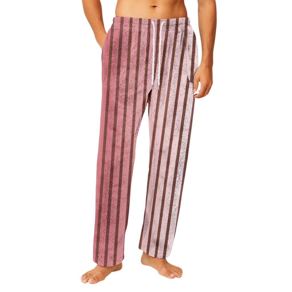 Pánské flanelové kalhoty s kapsami na stahovací šňůrku Domácí oblečení Spací kalhoty