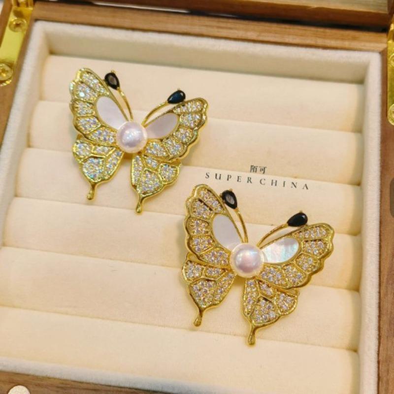 1Piece Fashion Retro Butterfly Pearl Brooches for Women Clothing Coat Party Jewelry Accessories Gifts