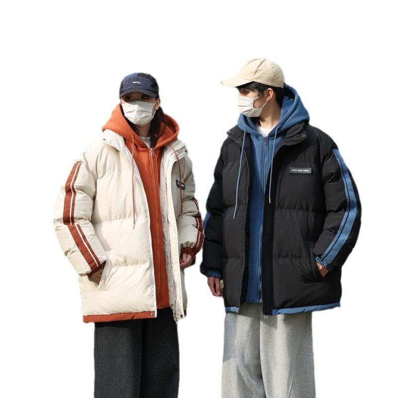 Fake Two-piece Cotton-padded Clothes for Men, New Winter Models for Couples, Hooded Cotton-padded Clothes, Trendy Brand Thermal Jackets for Men