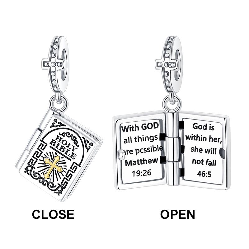 

925 Silver Hope and Salvation Book Golden Holy Bible Cross Religion Pendant Fit Charms Bracelets Women DIY Jewelry Gift