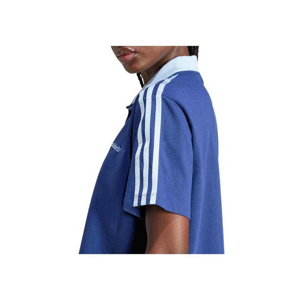 Adidas Loose Crop Striped Panel Short Sleeve Polo Women Tops Navy IX3543