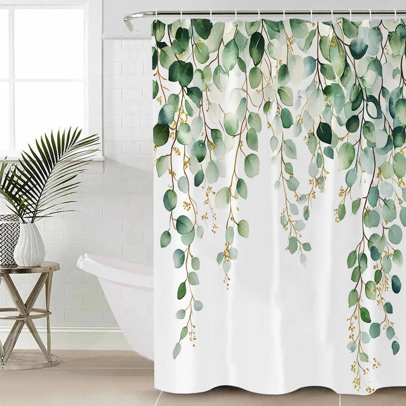 

Green Eucalyptus Leaves Plant Shower Curtains Waterproof Bath Curtains Home Decor Modern Luxury Bathroom Curtain W60H190(CM)-1 Pcs