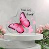 "You Are Loved" Butterfly Heart Acrylic Plaque - Pink Butterfly Design, Keepsake for Home or Office Decor, Perfect Birthday, Holiday, or Party Gif