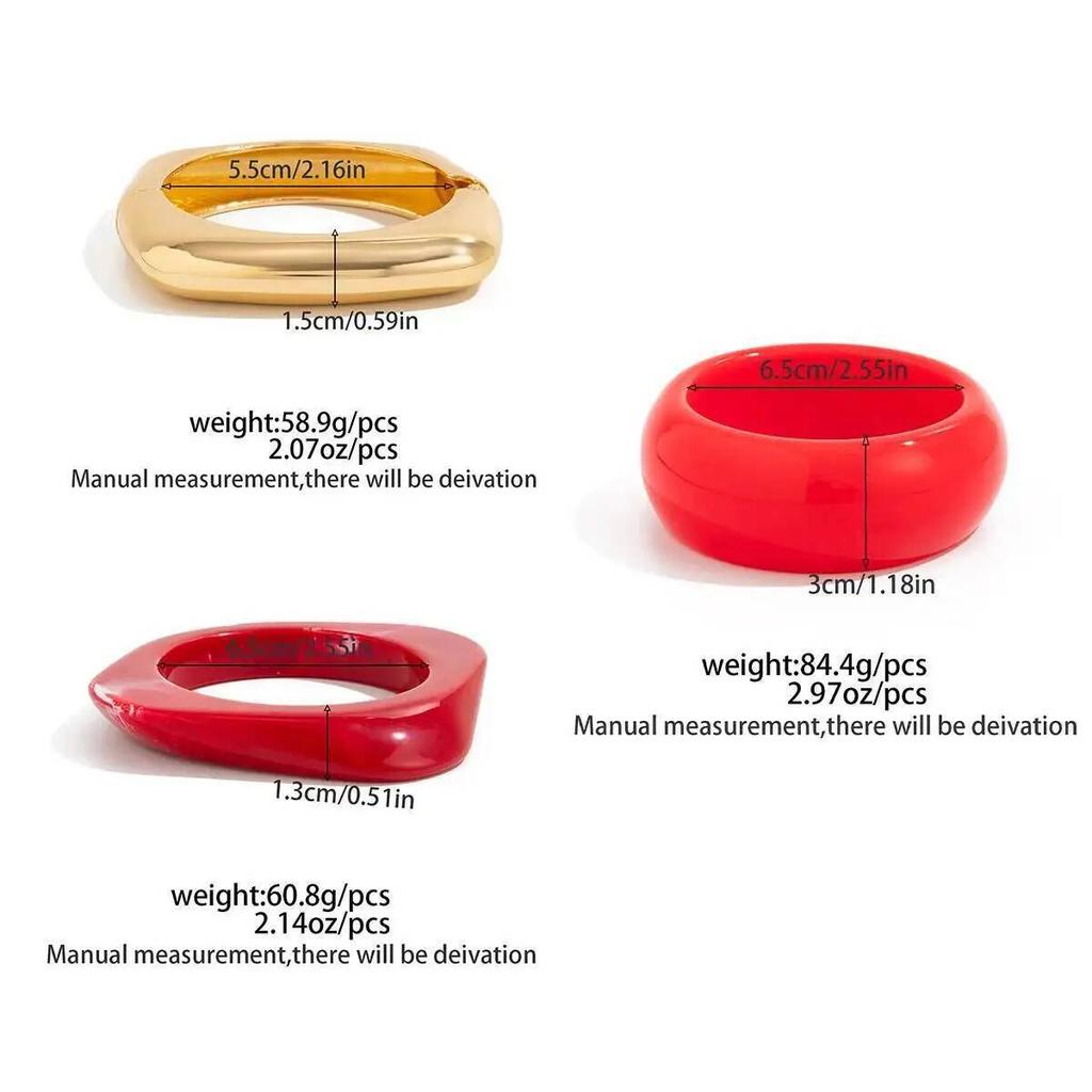 Salircon 3 Style Punk Red Acrylic Resin Chunky Bangles Women On Hand 2026 New Geometric Wide Metal Bracelets Aesthetic Jewelry