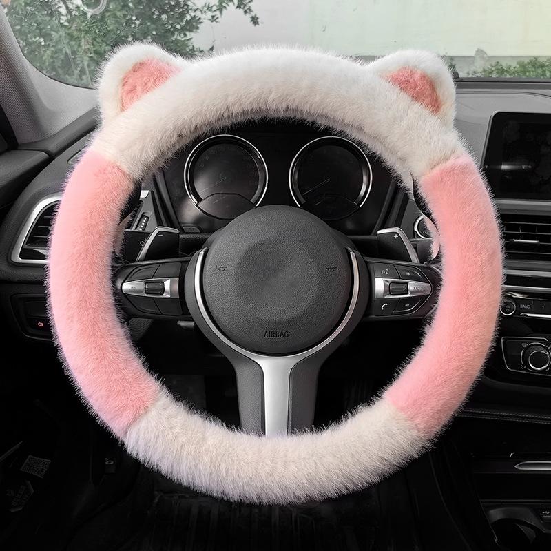 Winter Plush Thickened Cat's Ears Steering Wheel Cover Cute Cat-Ear Shaped Protective Car Steering Wheels & Accessories