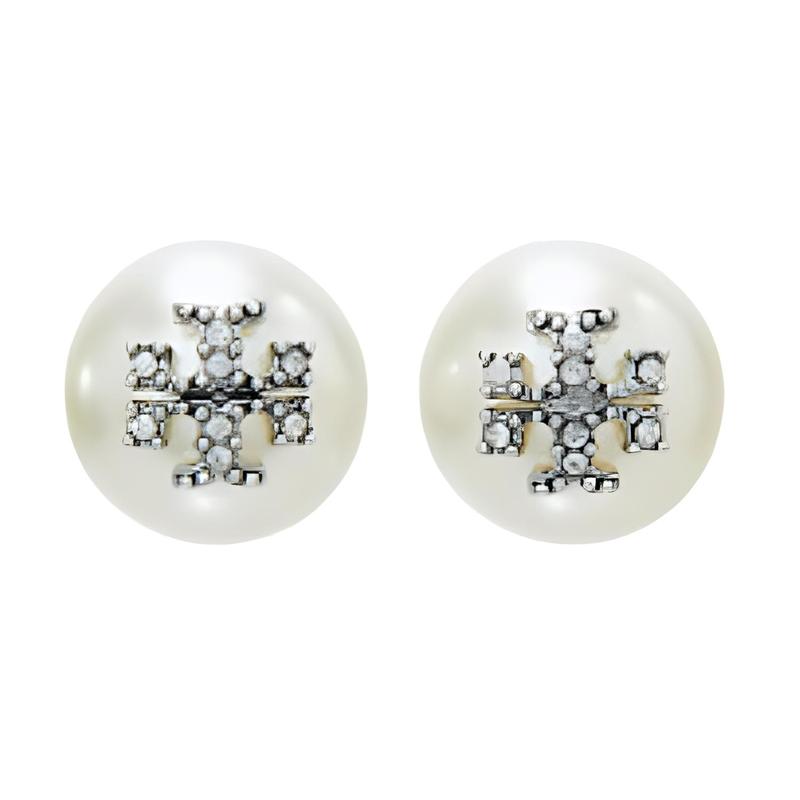 TORY BURCH Kira Logo Design Glass Brass Earrings Unisex Couple Style Silver 163698-056-Silver F
