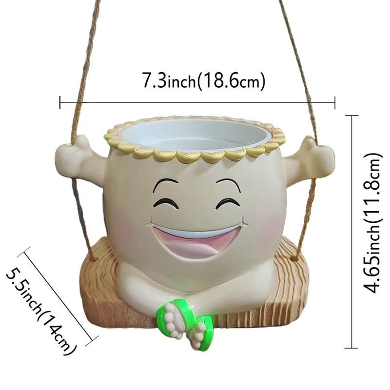 Swing Face Planter Pot Swing Chair Flower Head Resin Planter Cartoon Hangable Outdoor Flower Planter With Drainage Hole For