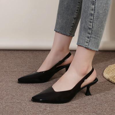 Moda 2024 Wiosna Nowe Sandały Damskie Modne Płytkie Slip-ony Damskie Eleganckie Buty Slingback Kwadratowe Niskie Obcasy Czółenka