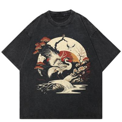 T-shirt unisex con grafica gru giapponese streetwear 2024
