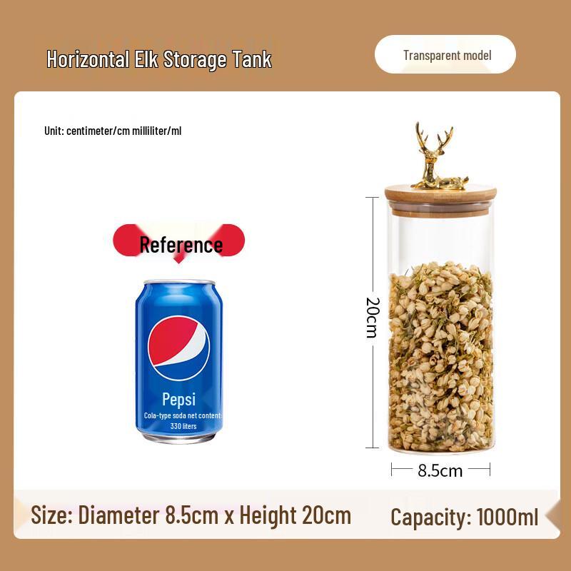 AQ Elk High Borosilicate Glass Storage Jar 8.5*20cm 1000ml