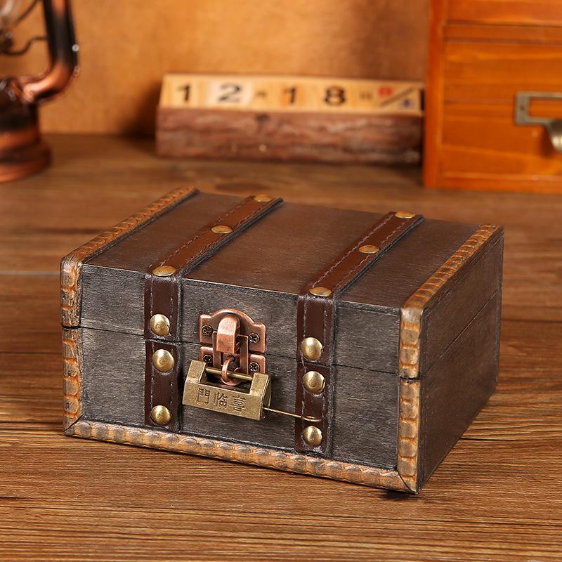 Vintage Gray Distressed Wooden Box with Combination Lock for Jewelry and Document Storage