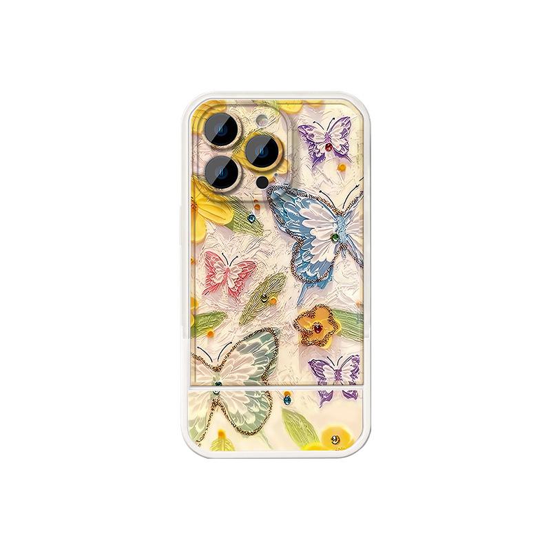 Ins Oil Painting Butterfly Suitable for 16promax IPhone Case Iphone15 Invisible Bracket 14 Silicone 13/12