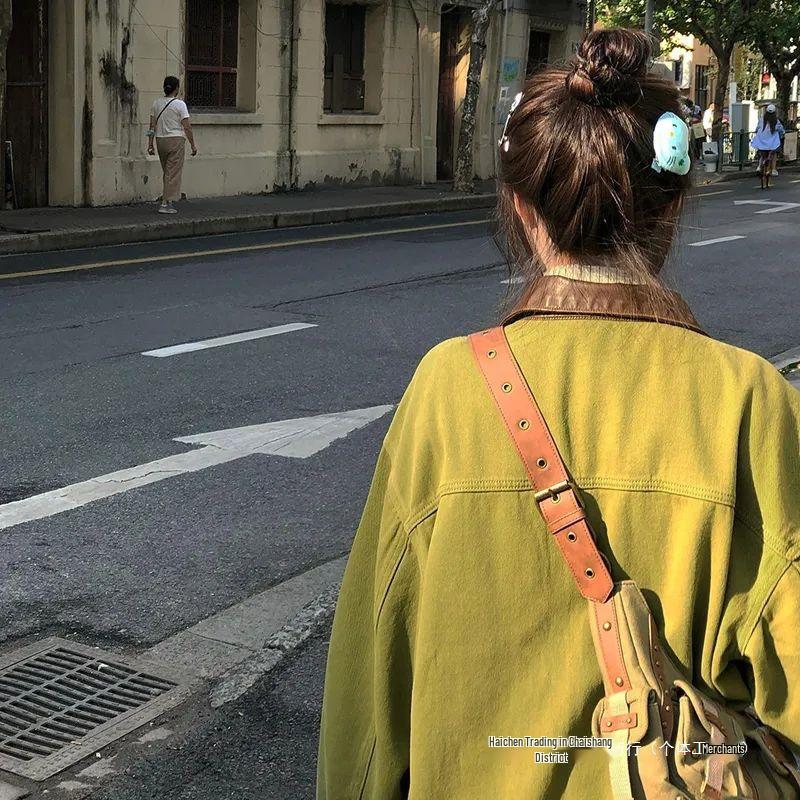 2025 Playful Green Embroidered Denim Jacket - Spring/Autumn Retro Style | Free Shipping