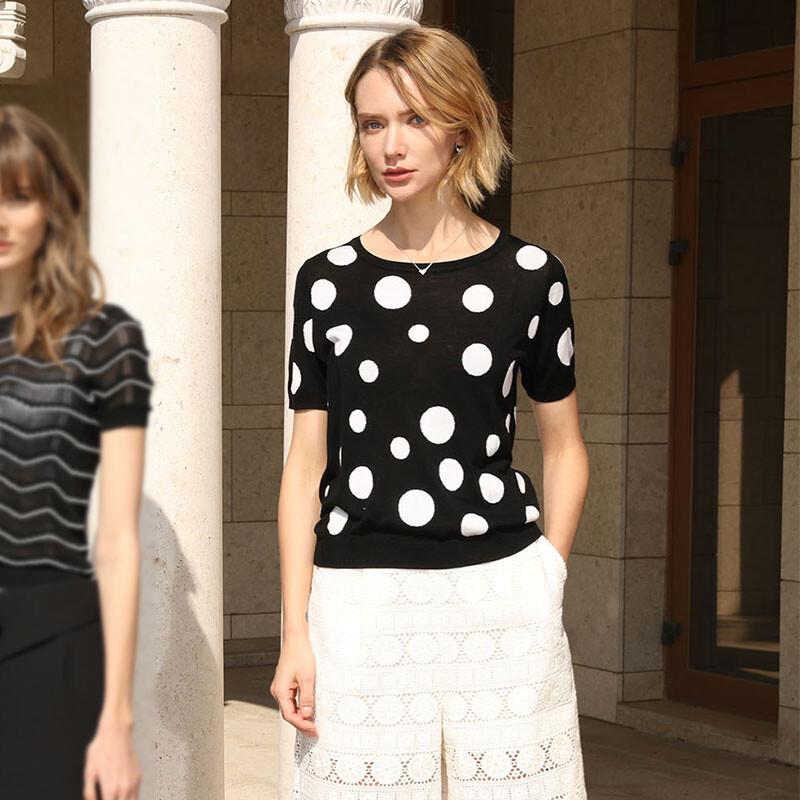 

Anlom Women s Polka Dot Mulberry Silk Knit Top L