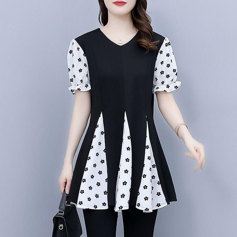 

Sweet Broken Flowers Puff Sleeve Patchwork Blouse Summer Stylish Waist Elegant V-Neck Women s Clothing Commute Korean Shirt L білий