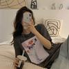 Pure Cotton, Korean Version of Summer New Loose Casual Cartoon Printing Medium and Long Short-sleeved T-shirt Women's Tide