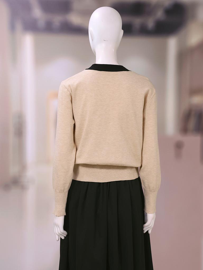 Le shop Tie Neck Color Block Button-up Long Sleeve Knit Cardigan TQ2KC327