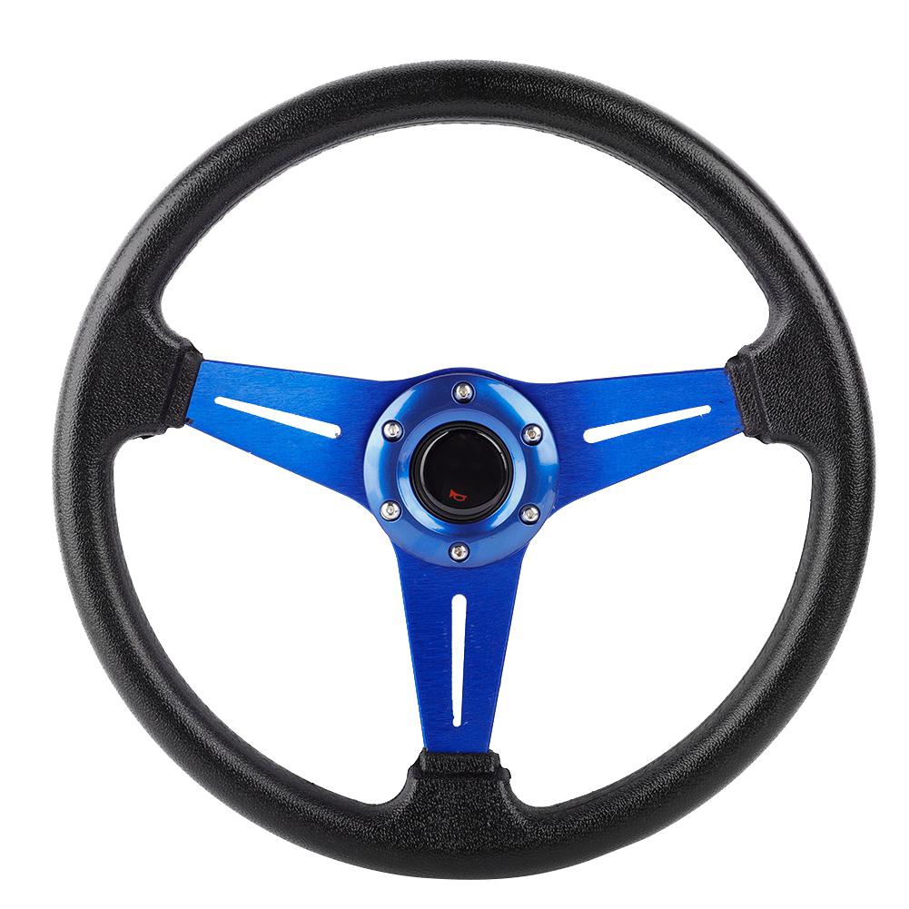 14in 350mm Universal Aluminum PU Leather Car Sport Racing Drift Steering Wheel Blue