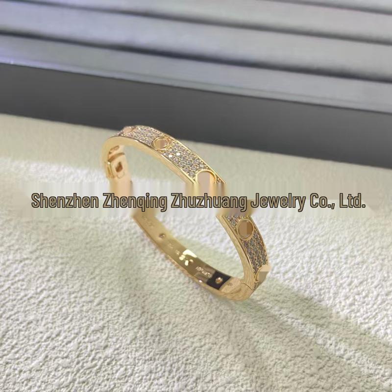 High-Version Star Kaka Diamond Buckle Bangle: Three-Row Wide CNC-Carved Fashion Bracelet