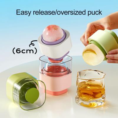 Stampo Sferico per Ghiaccio in Silicone Rilascio Facile Stampo Circolare per Hockey su Ghiaccio con Coperchi Ghiaccio Sferico a Lento Scioglimento per Whiskey Cocktail Bourbon