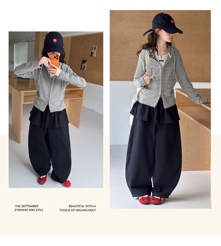 Mädchen Frühling/Herbst Faux Zweiteiler Hoodie und Weite Hosen Set - 2026 Neuer Stil für größere Kinder