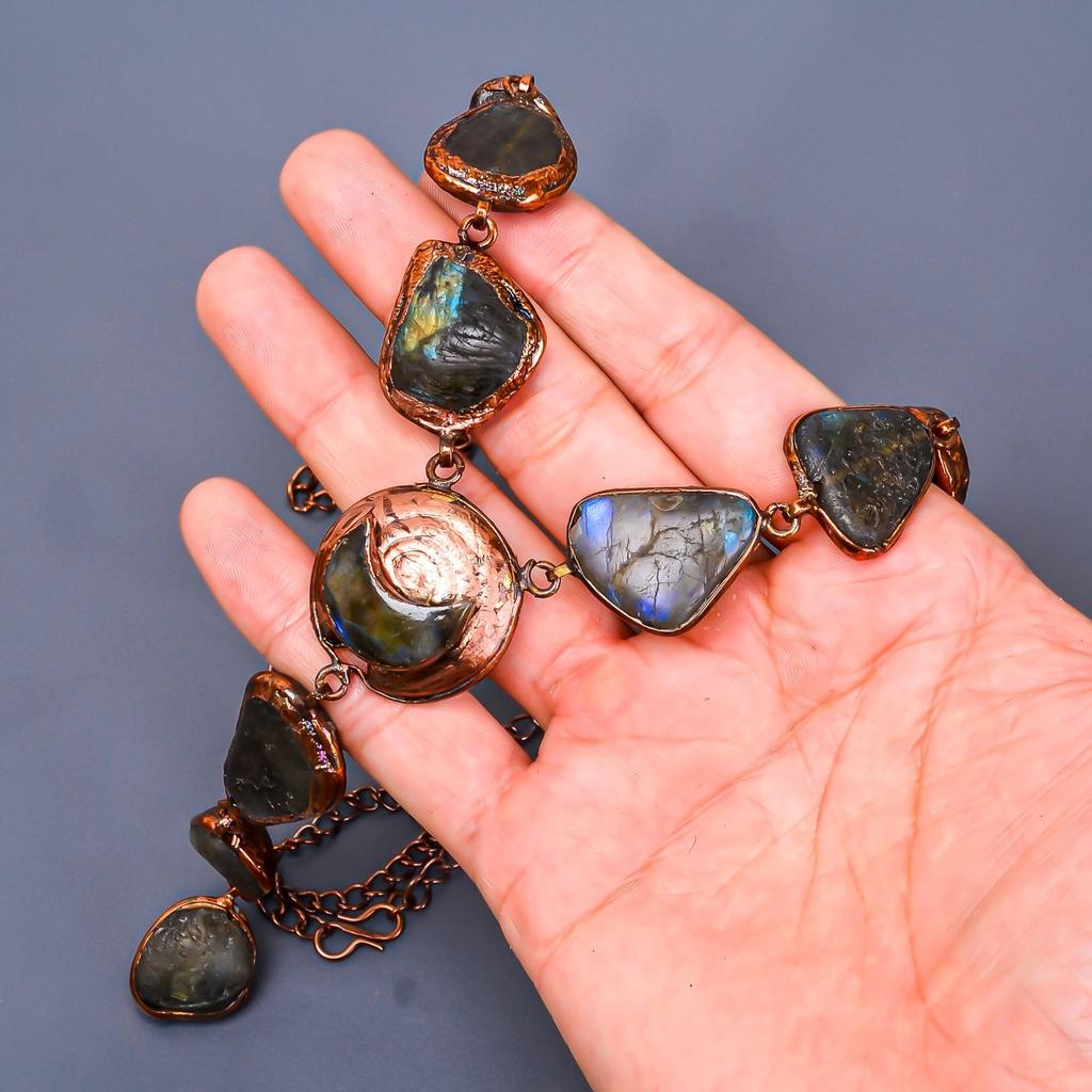 Labradorite Gemstone Copper Boho Chain Artisan Best Friend Gift Necklace Jewelry V-16
