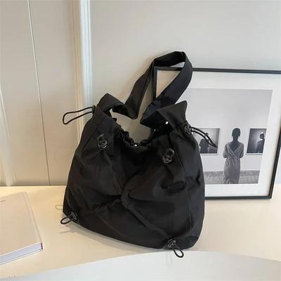 Solid Color Zipper Nylon Tote Bag Multi-functional Stylish Shoulder Bag Soft Commuter Popular Tote Bag