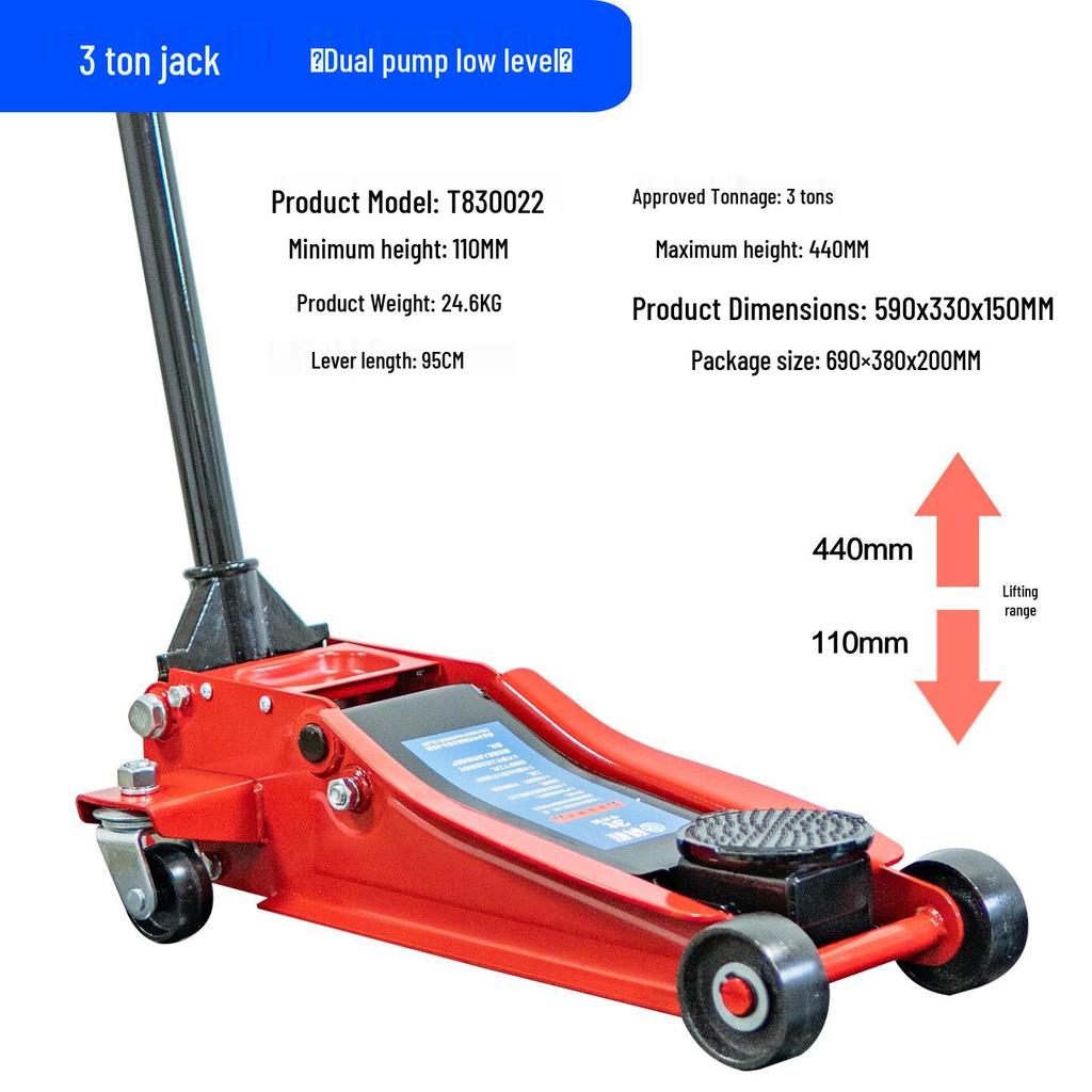 2-Ton Horizontal Hydraulic Car Jack for SUVs – 3T Tire Change Tool