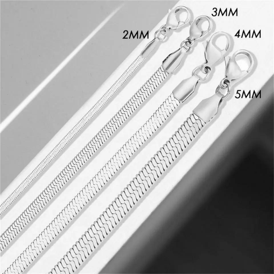 Hot Sale Gold Plated Snake Chain Silver Cartilaginous Flat Herringbone Stainless Steel Necklace Jewelry for Women Men Gifts