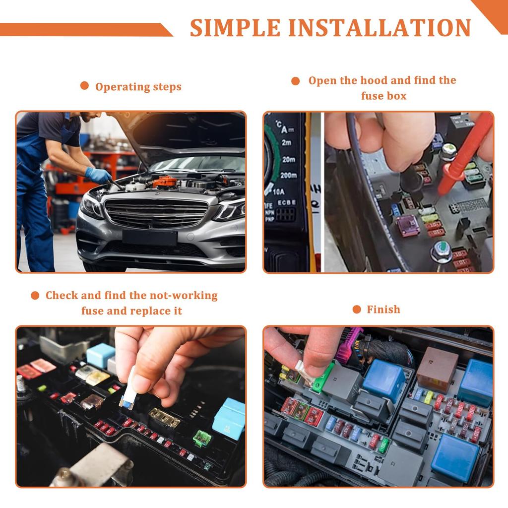 15A 20A 25A 30A 40A 32V Slow Blow FMM MCASE Type Fuses Micro Female Cartridge Fuses Low-Profile Fuses Kit(Pack of 10pcs)