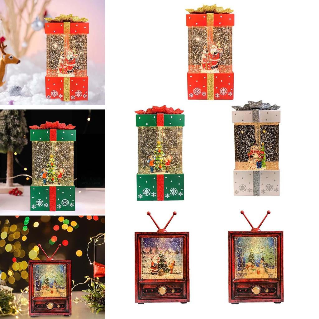 Christmas Music Box Lantern Tree Scene Glittering Snowing Toy for Desktop Home Decor