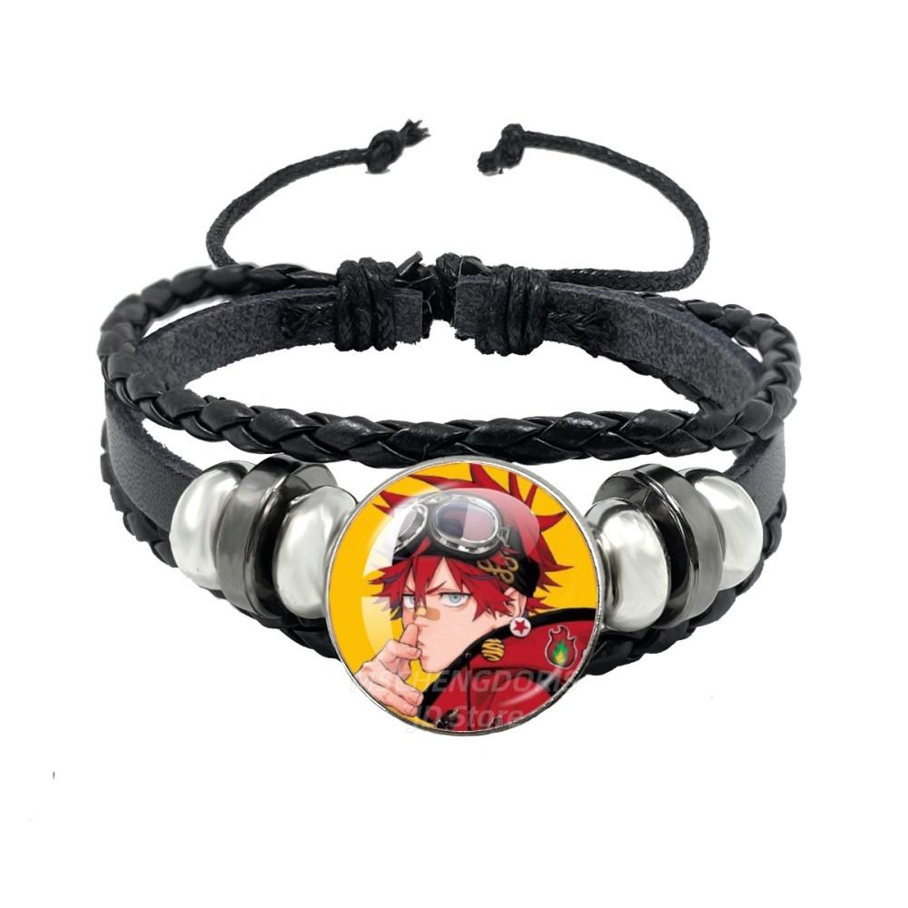 Manga Gokurakugai Cartoon Character Glass Cabochon Black Leather Bangle Bracelet Jewelry Charm Fans Gift MS013
