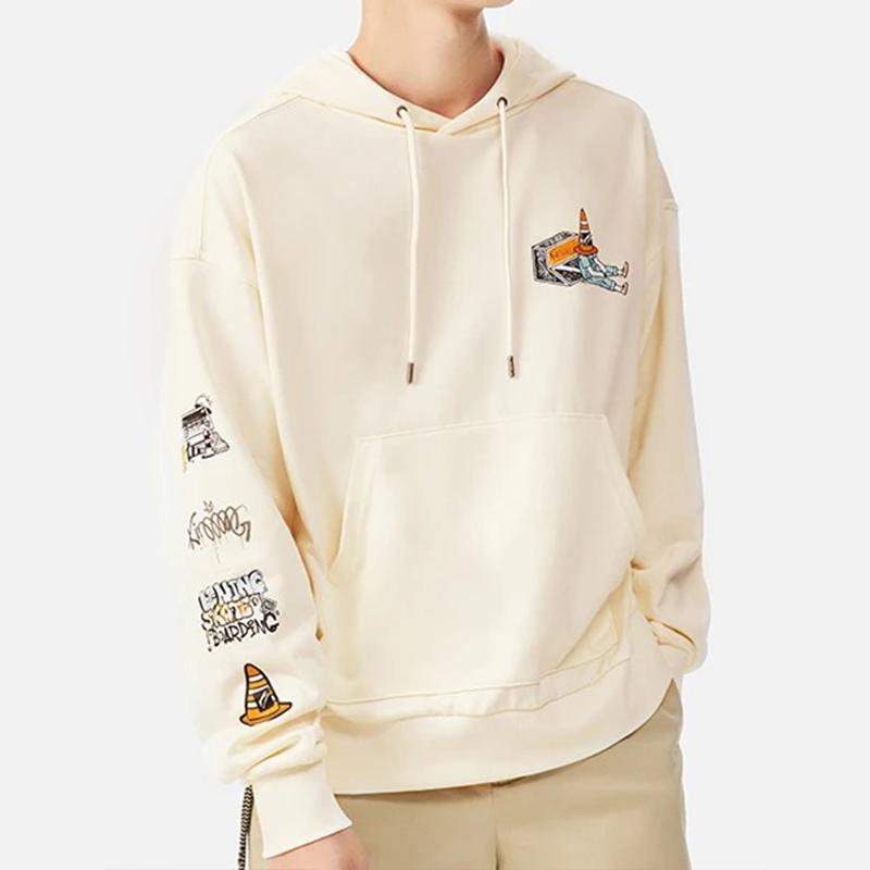 Li-Ning Skateboard Series Fun Pattern Print Loose Pullover Hoodie Men Tops Off-White AWDS177-3