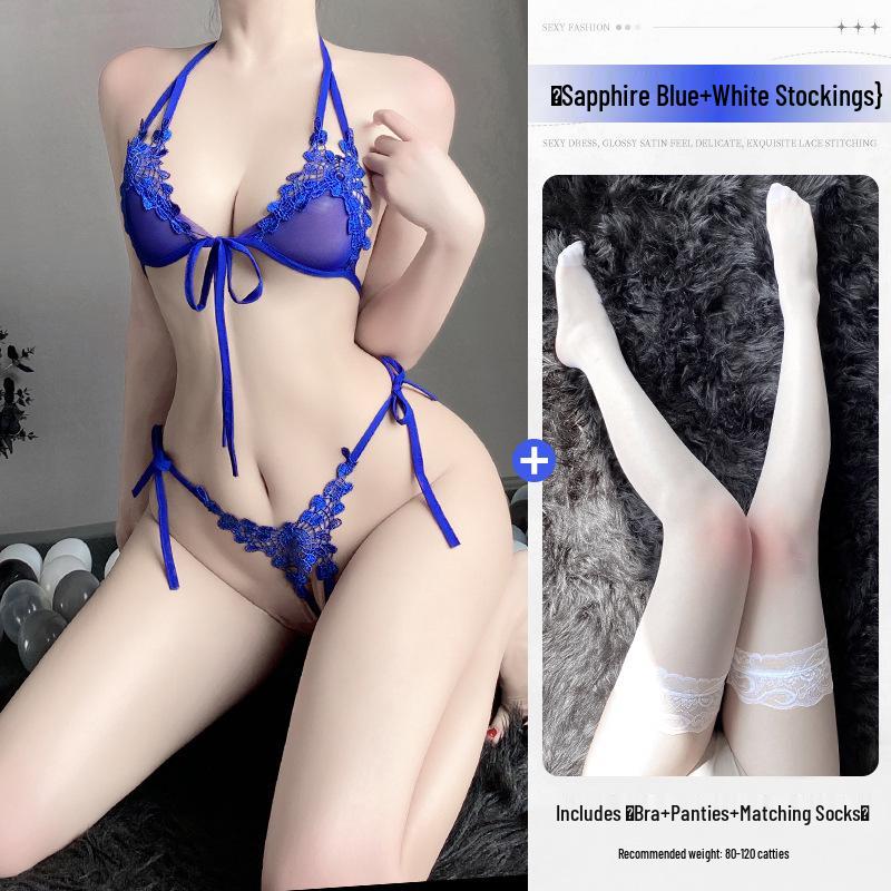 Dreiteiliges Spitzen-Dessous-Set: Verlockendes Schrittfreies Design für Kleine Brüste