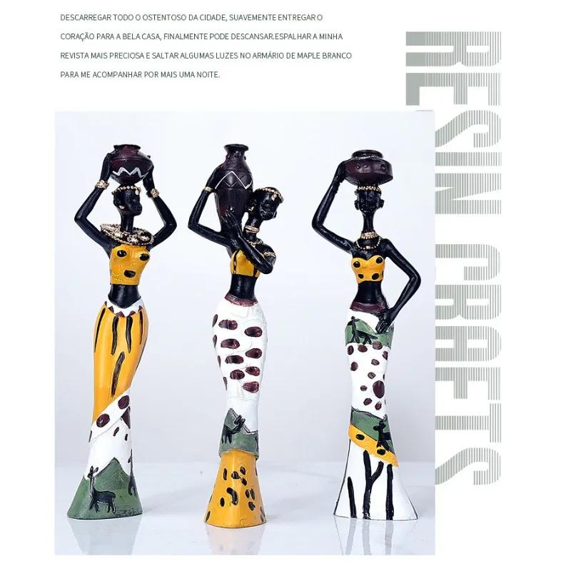 3er Pack Harzornamente Schwarze Figurenstatuen Exotische Afrikanische Frau Figuren Vintage Sammlerstücke Kunsthandwerk Heim Büro Dekor