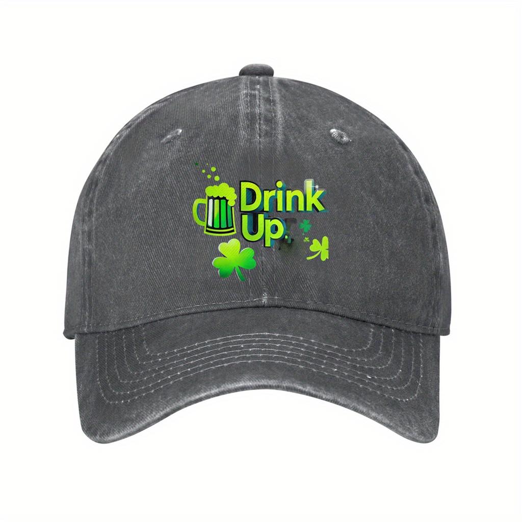 St Patricks Day Drink Up Beer Mug Clover Baseball Cap Adjustable Cotton Dad Hat for Adults