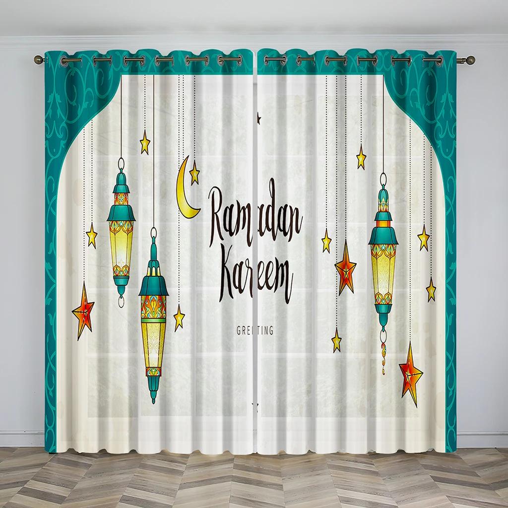 Cheap Gold Black Boho Ramadan Lslamic Muslim Kareem Thin Window Curtain for Living Room Bedroom Decor 2 Pieces Free Shipping