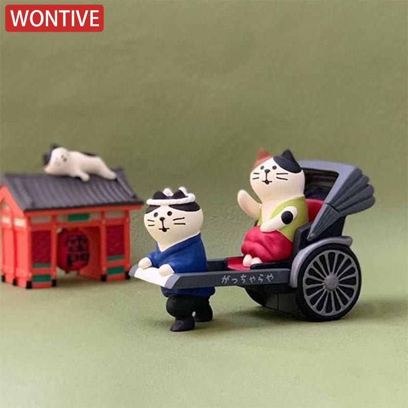Japanese Ornaments Library Reading Cat Scene Decoration Shooting Props Miniature Resin DIY Birthday Gift Bookshelf Collection