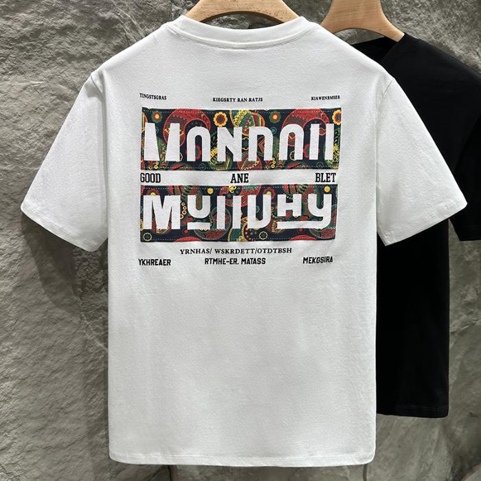 Short-sleeved T-shirt Mens Comfortable Fit Printed Thin T-shirt Summer Five-quarter Sleeve Sweatshirt T-shirt M
