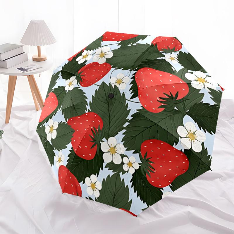 1pc Strawberry Pattern Automatic Open/Close Umbrella - Compact Travel Umbrella, Gift for Birthday, Holiday Yy260106078