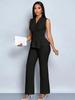 New Spring Summer Women's Two Piece Set Elegant Slim Fit V-Neck Sleeveless Irregular T-Shirt Wide Leg Pants Outfit