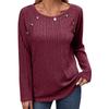 GMXIA Autumn Winter Women Pit Strip Wool Round Neck Solid Color Button Long Sleeve Top