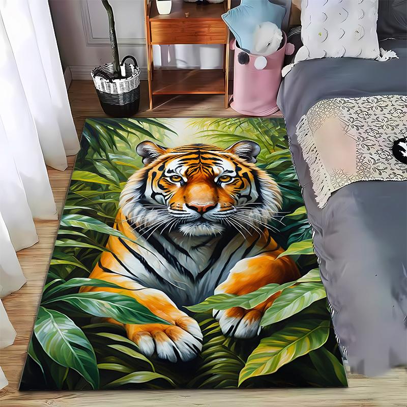 Tiger Print Carpet with Jungle Leaves Pattern for Home Decoration Suitable for use as an anti-slip for living room bedroom sofas