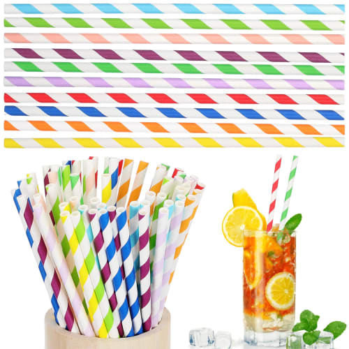 

BESTOYARD 250 Pieces Striped Straws, Colorful Straws, Perfect for House Parties, Party Supplies, Paper
