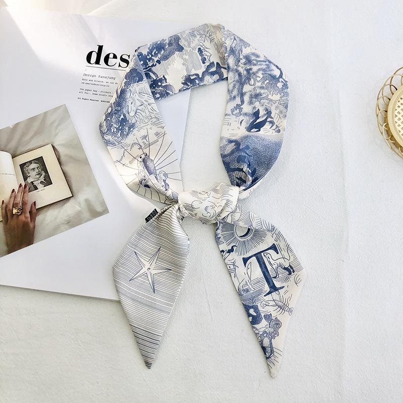 26 Letter Print Long Scarf Silk Small Scarf Narrow Ribbon Headband Handle Bag Band Bandana Hair Tie Hair Head Neck Neckerchief