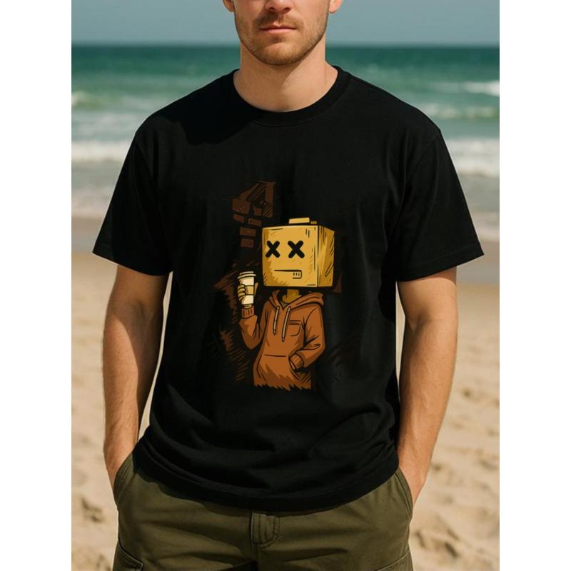 

European sizes Stylish Short-Sleeved T-Shirt for Men Featuring a Cool Cardboard Box Design, Made from Breathable Fabric 4XL чорний