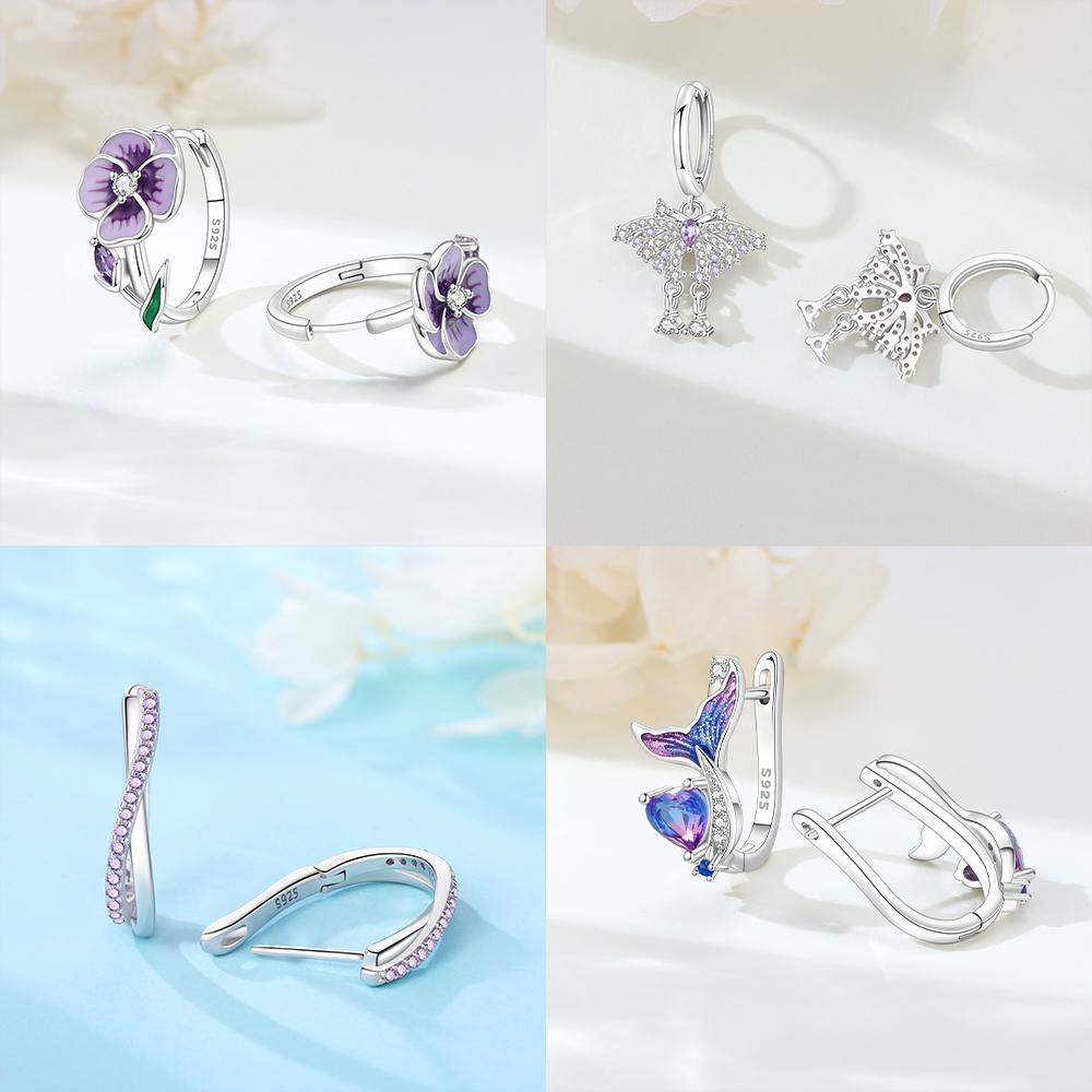 Authentic Copper Purple Dreamy Fishtail Ear Ring Butterfly Animal Flower Accessory Earring Jewellery Fine Gift Diy Accessory